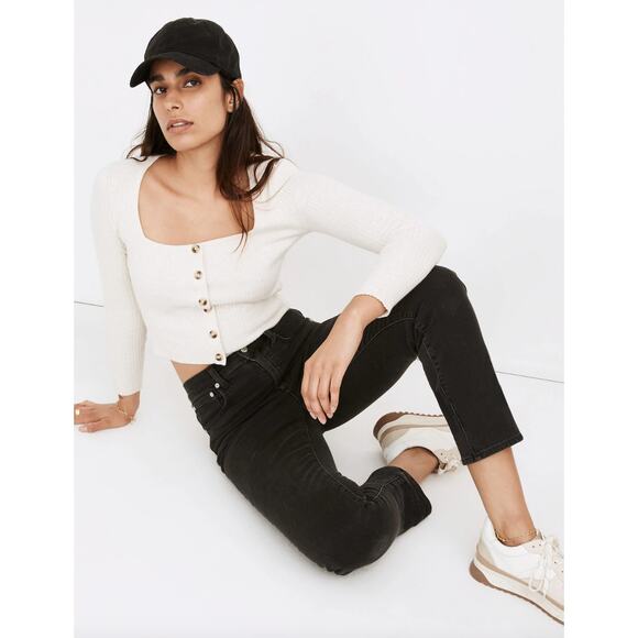 Madewell Classic Straight Jeans Lunar Wash Black High Rise Stretch Denim US 24 - Picture 3 of 16